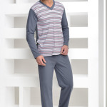 Pyžamo Roman s šedými proužky kulatý výstřih