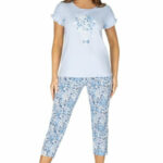 Dámské pyžamo Moly modré s kyticí